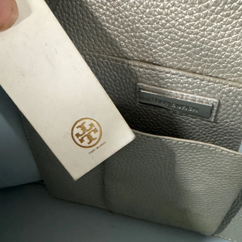 Tory Burch Metallic Silver Leather Tote – Includes Dust Bag